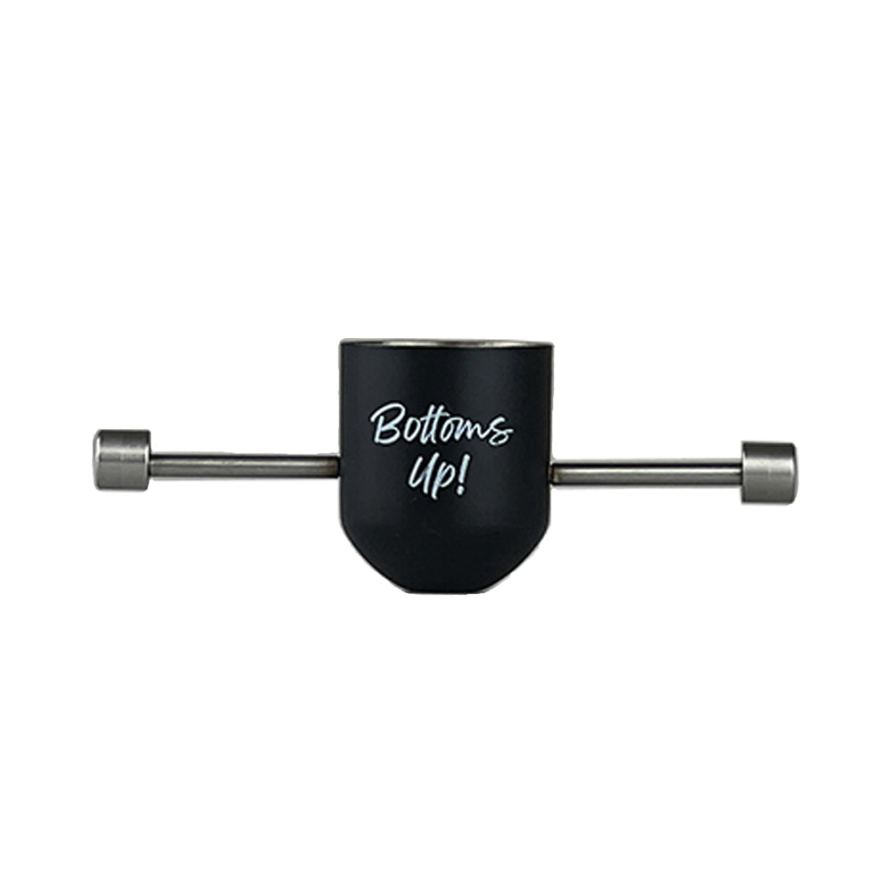 Black bottoms up skateboard truck spacer with metallic silver rods in gift box for a cool pouring experience