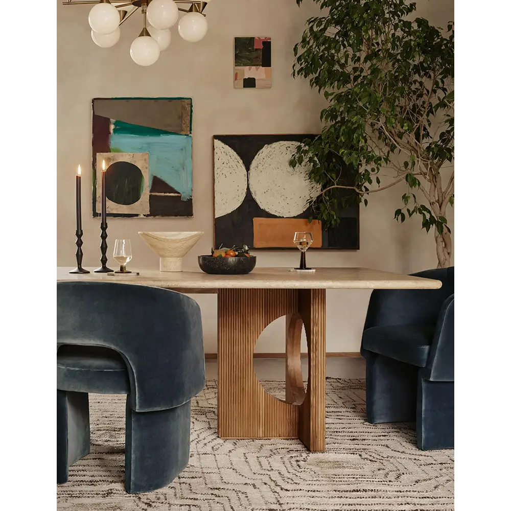 Boucheron Dining Table Travertine & Solid Wood - Dining table