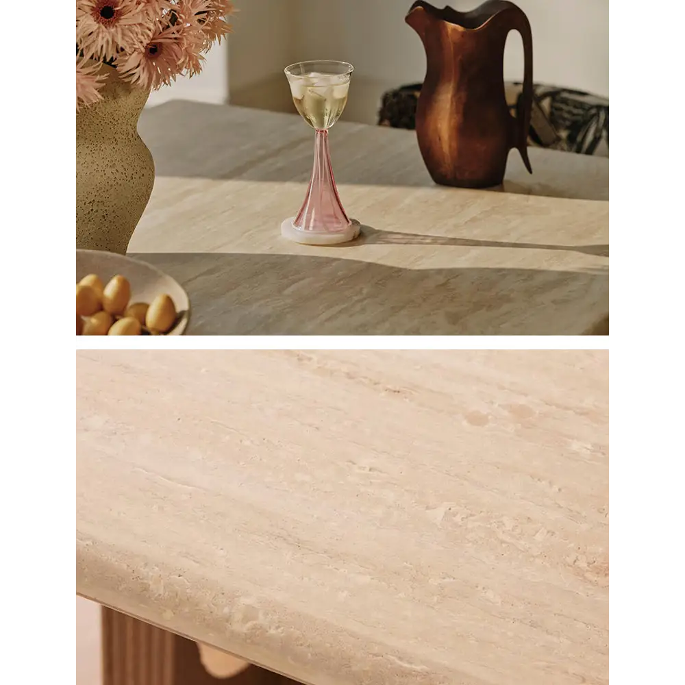 Boucheron Dining Table Travertine & Solid Wood - Dining table