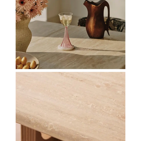 Boucheron Dining Table Travertine & Solid Wood - Dining table