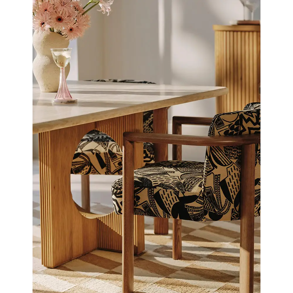 Boucheron Dining Table Travertine & Solid Wood - Dining table