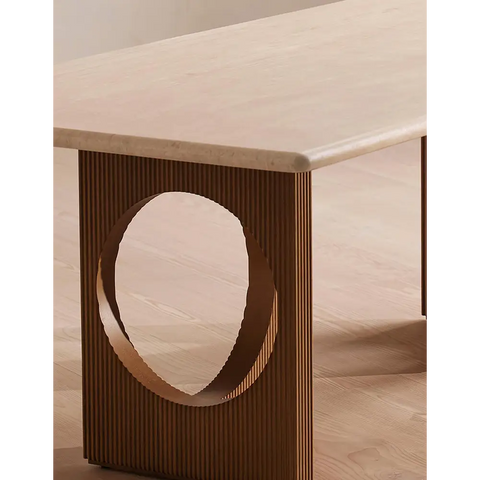 Boucheron Dining Table Travertine & Solid Wood - Dining table
