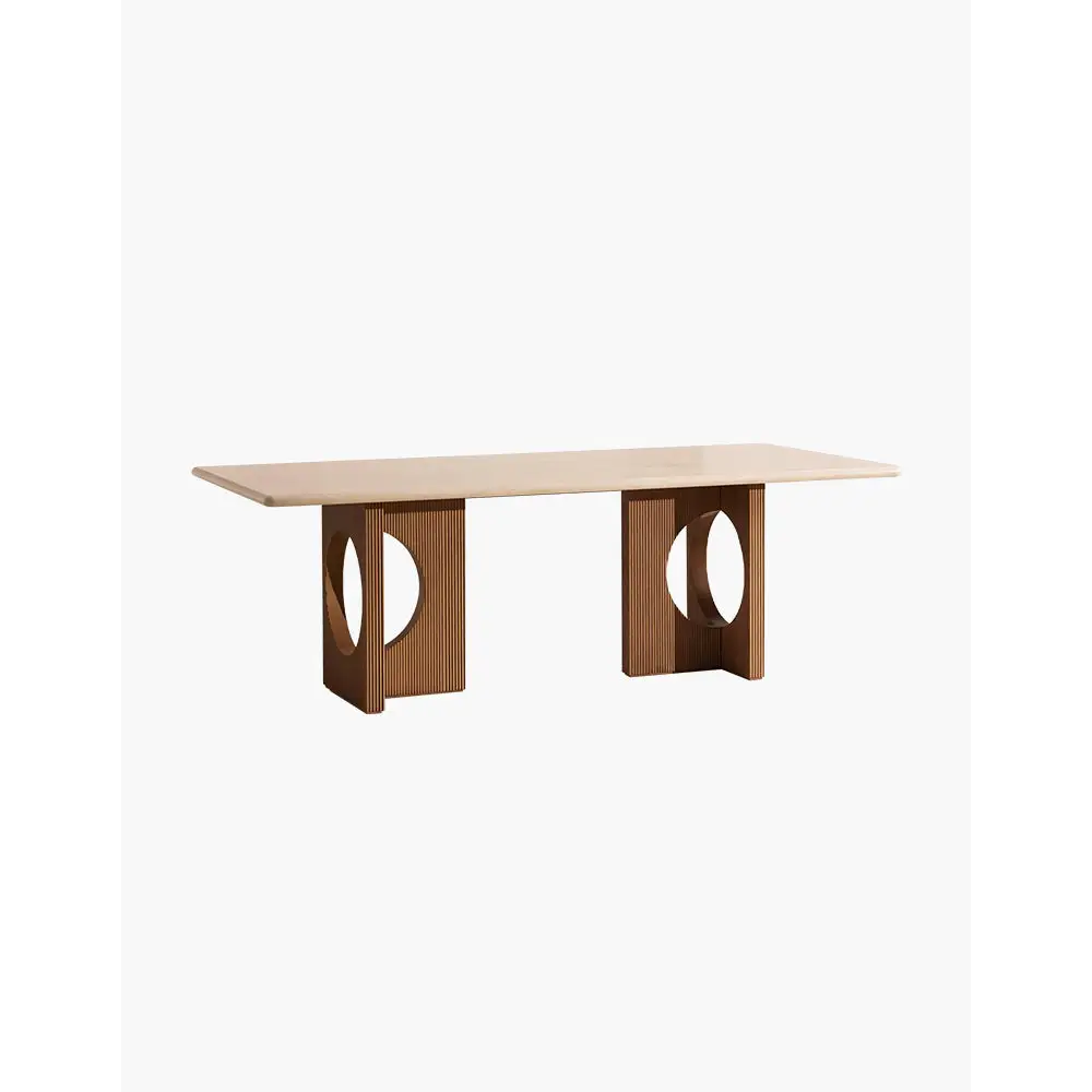 Boucheron Dining Table Travertine & Solid Wood - Dining table