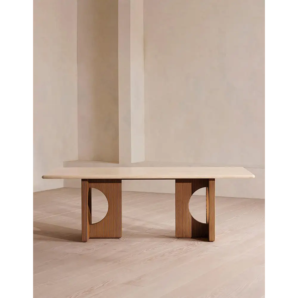 Boucheron Dining Table Travertine & Solid Wood - Dining table