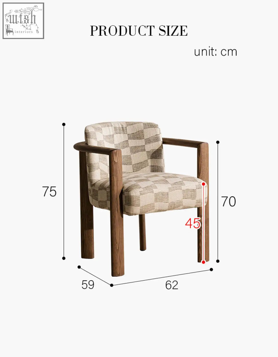 Cozy boucheron matching dining chair with beige checkered fabric and solid wood frame perfect for dining room use