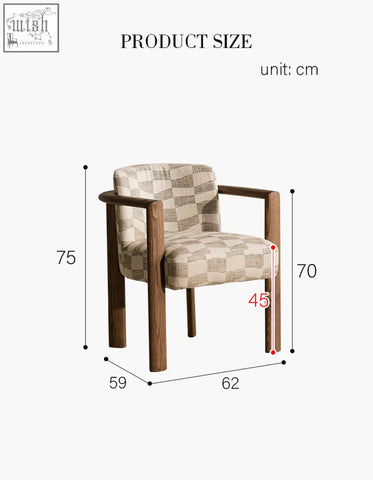 Cozy boucheron matching dining chair with beige checkered fabric and solid wood frame perfect for dining room use