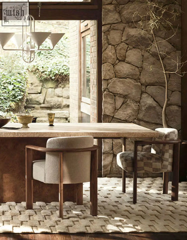 Boucheron matching dining chair with beige upholstered seat and backrest made of solid wood for dining room use