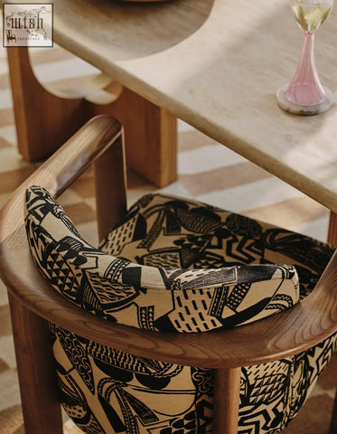 Boucheron matching dining chair with solid wood frame and black beige geometric fabric for dining room use
