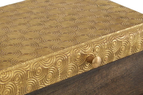 Small gold disc trinket box with embossed concentric circle disc design and matching round knob by Bowerbird