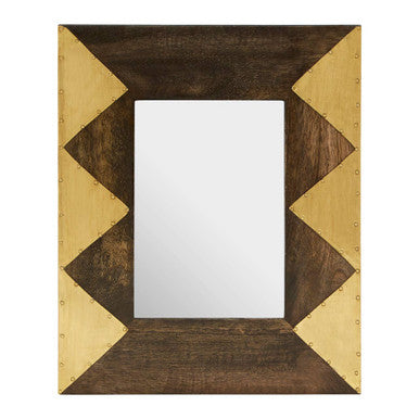 Rectangular bowerbird harlequin 5x7 photo frame with a rustic wooden frame and gold-toned metal triangle accents