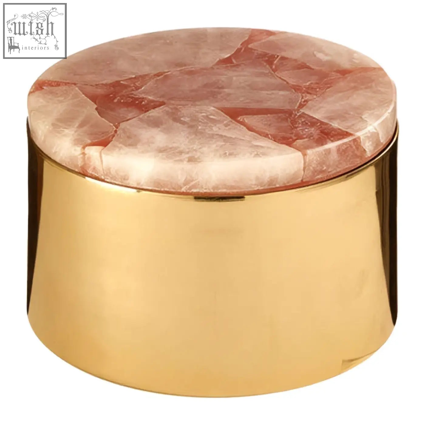 Bowerbird large quartz trinket box with a gold finish and pink white marbled quartz lid for stylish storage