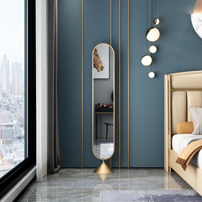 Boxford full length mirror tall slender floor mirror with gold toned frame and base for stylish decor