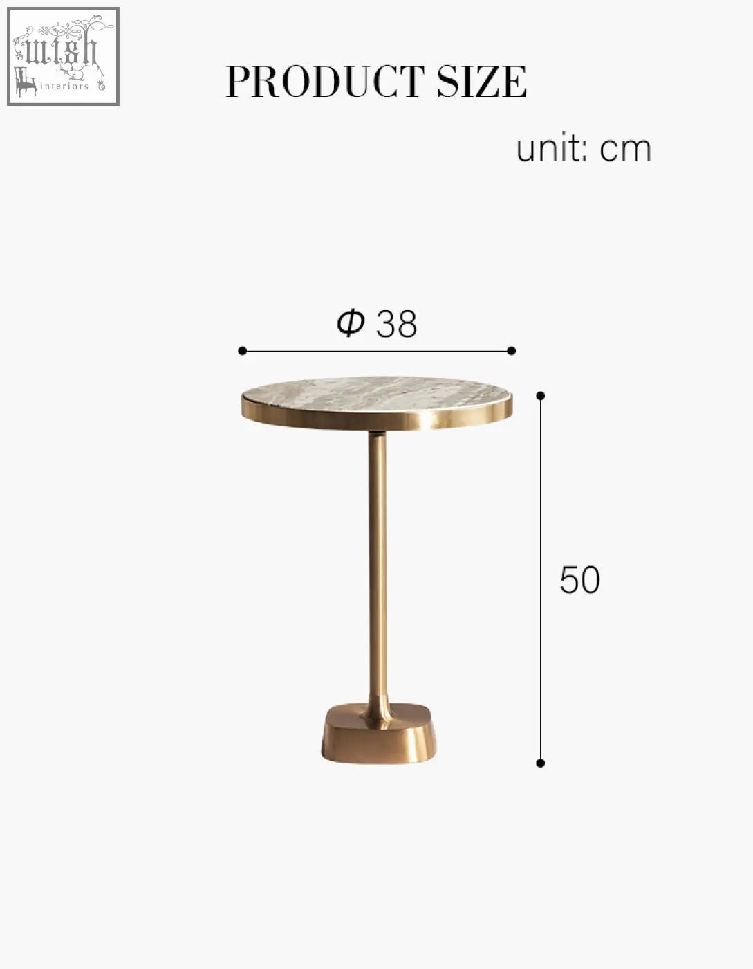 Bozkurt side table with round white marble top and polished brass base offers great table features and flexible financing options