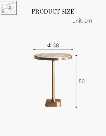 Bozkurt side table with round white marble top and polished brass base offers great table features and flexible financing options