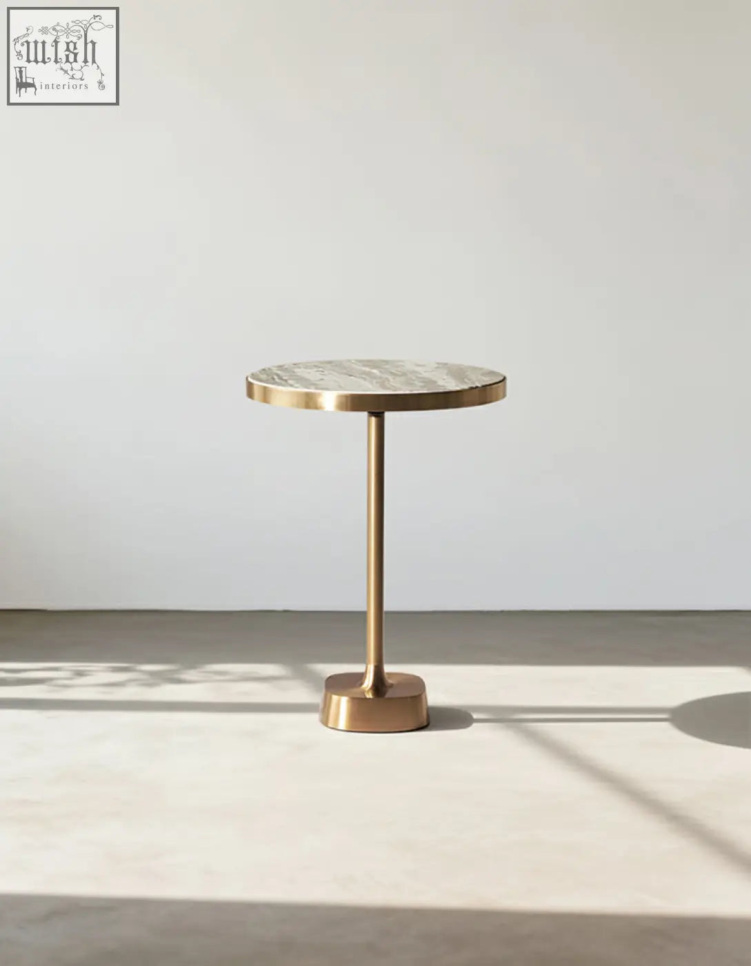 Bozkurt side table with a light gray marble top and polished gold metal frame features stylish design and offer financing options