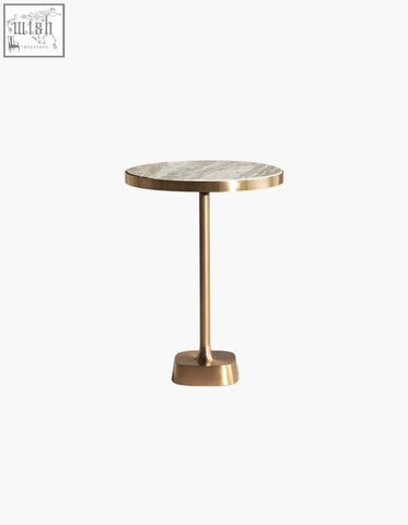Bozkurt side table with polished gold metal frame and light gray marble top offering financing and low shipping cost