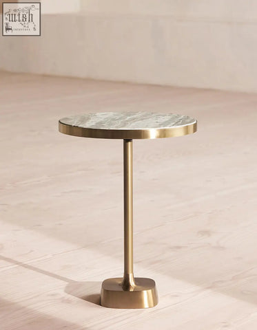 Bozkurt side table with polished green marble top and brass base offers great table features and financing options