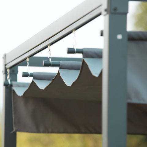 Outsunny 3 x 2m Metal Outdoor Pergola with Retractable Roof, Outdoor Gazebo Canopy Shelter with Drainage Holes for Garden, Patio, Lawn, Grey