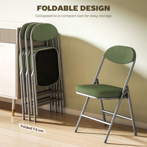 HOMCOM Set of Four Folding Corduroy Seat Chairs - Green
