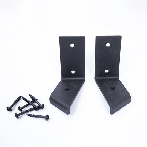 Black metal corner l brackets with pre-drilled holes and matching screws for metal corner shelf brackets