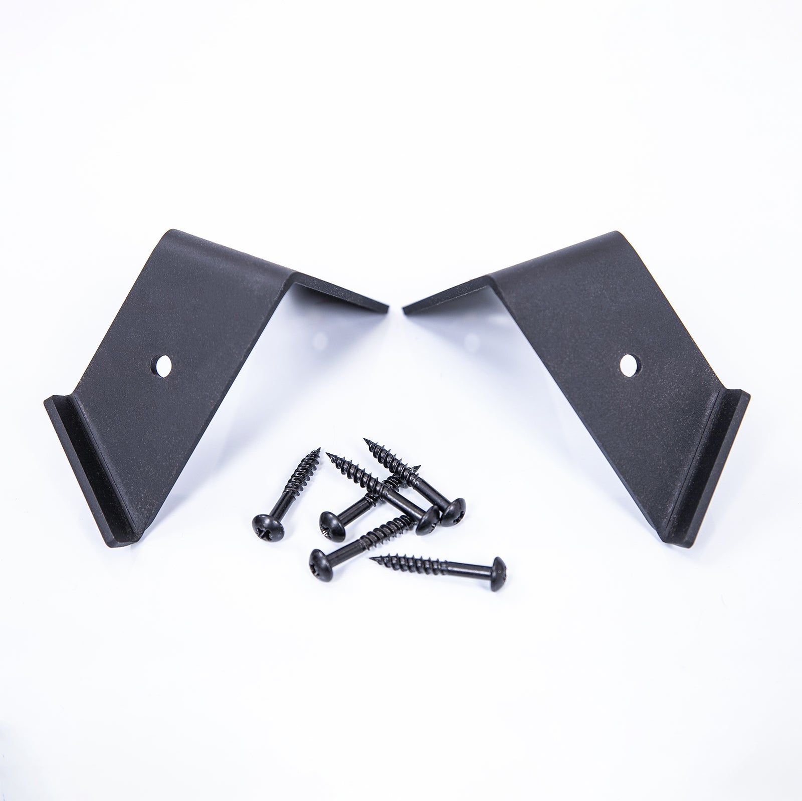 Black metal corner l-shaped wall brackets with matching screws ideal for sturdy metal corner shelf support