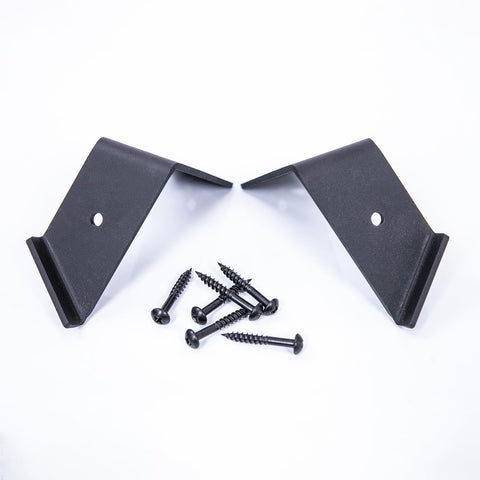 Black metal corner l-shaped wall brackets with matching screws ideal for sturdy metal corner shelf support