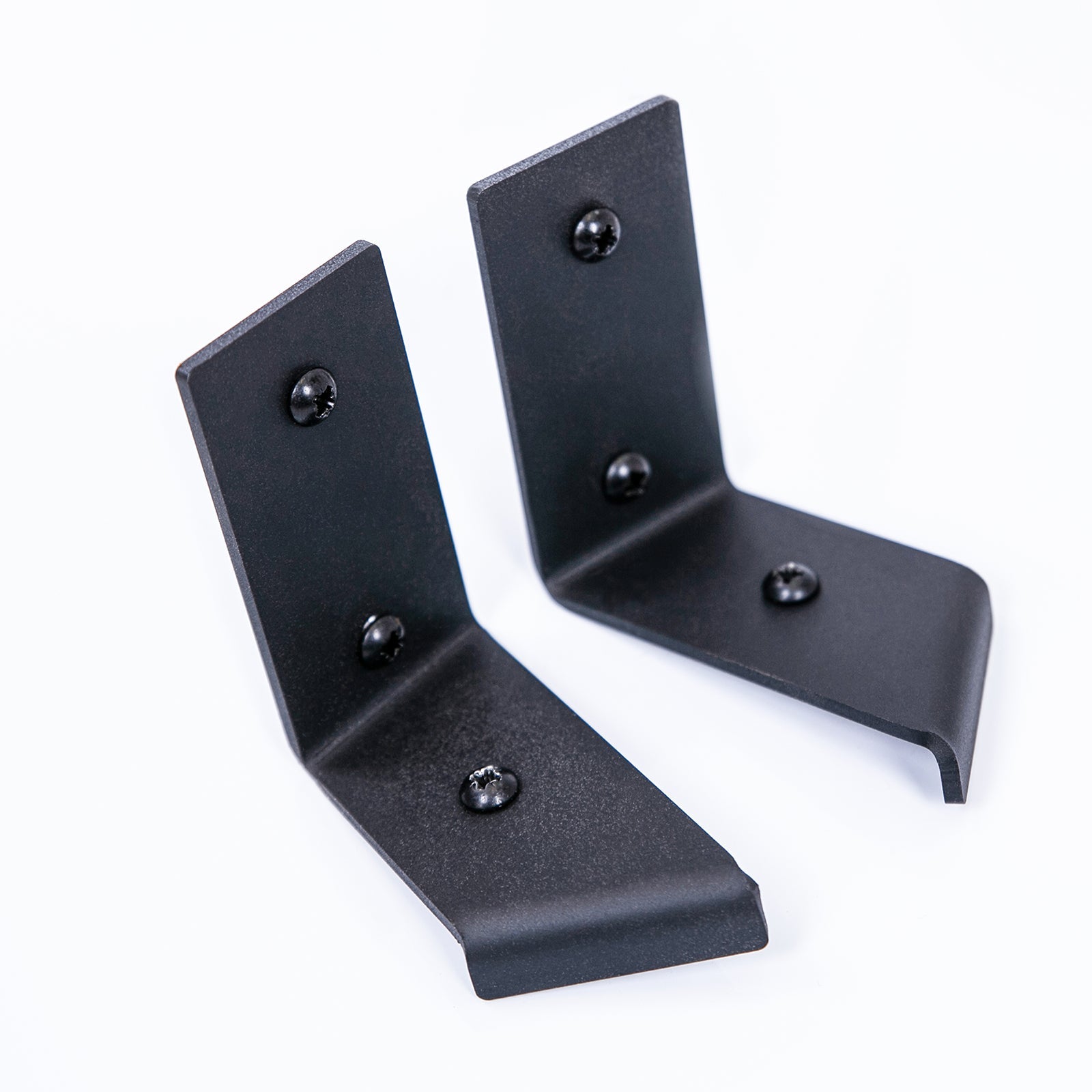 Black metal corner l-shaped wall brackets with four screws for sturdy metal corner shelf support