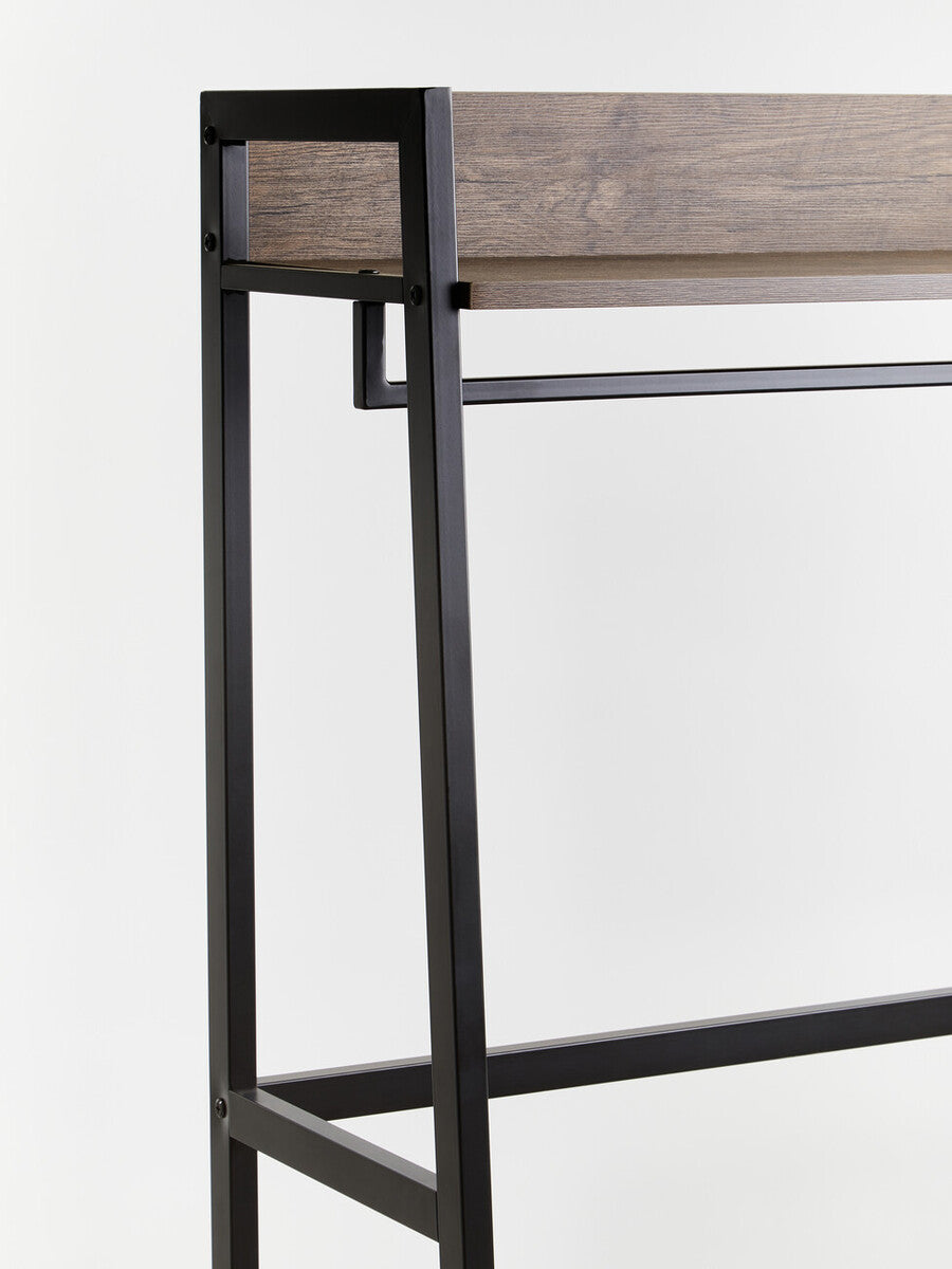 Industrial-style console table with gray wood-grain top and black metal frame in bradbury dark oak effect finish