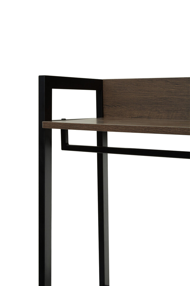 Modern minimalist console table with dark oak top and sleek black metal frame from bradbury dark oak collection