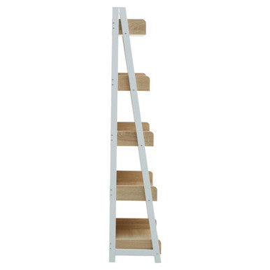 White ladder shelf with five tier natural oak shelves in the bradbury five tier natural oak unit design