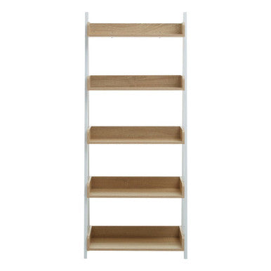 White and light wood bradbury five tier natural oak ladder shelf with five evenly spaced shelves for storage