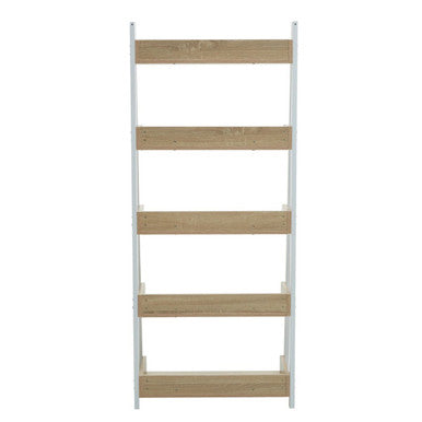 White and light wood bradbury five tier natural oak ladder shelf with five evenly spaced shelves for storage and display