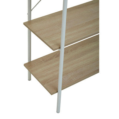 Modern minimalist bradbury five tier natural oak shelf unit with light wood shelves and white metal frame