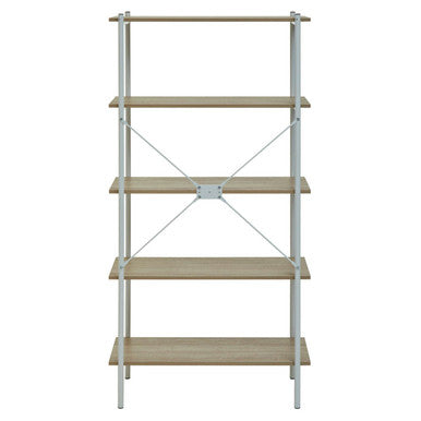 Modern bradbury five tier natural oak shelf unit with light wood shelves and slender silver metal frame
