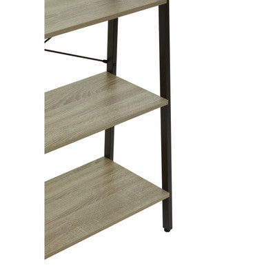 Bradbury four tier ladder shelf unit with grey oak veneer wood grain shelves and black metal legs