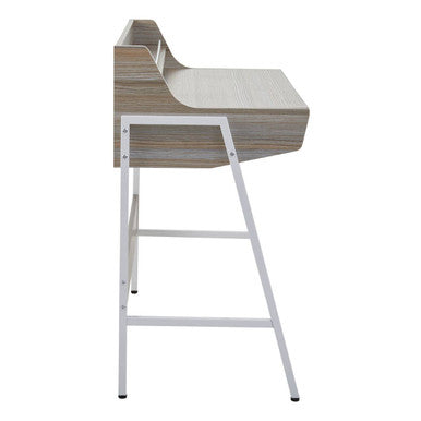 Modern gray wood-grain bradbury light oak veneer desk with white metal legs for stylish home office use