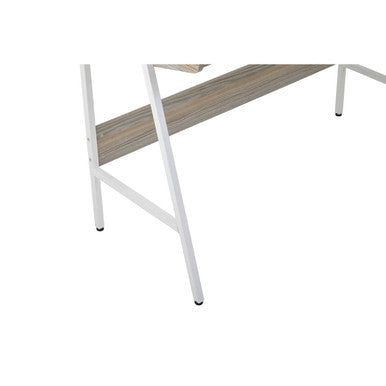 White metal desk with gray wood grain shelf in bradbury light oak veneer for a stylish light oak workspace