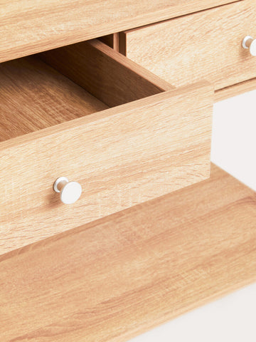 Light oak wood dresser with white round knobs in bradbury natural oak open wardrobe for stylish storage