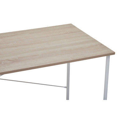 Bradbury natural oak top desk with light oak wood tabletop and slender silver metal legs with diagonal support brace