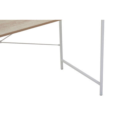 White metal table leg supporting a bradbury natural oak top desk with a natural oak light wood tabletop
