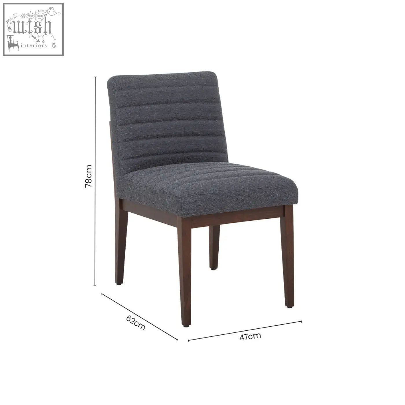 Dark gray upholstered grey dining chair with tufted back and oak legs perfect for charcoal grey dining setups