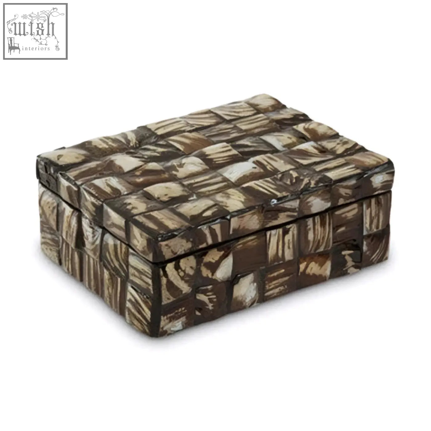 Branna small natural woven rectangular box with beige and brown basket-like textured shell detail design