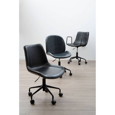 Branson black leather effect home office chair with modern minimalist design and five-star base in black leather
