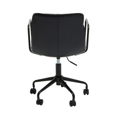 Branson black leather effect home office chair with leather back sleek metal frame and five caster wheels