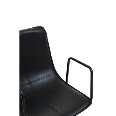 Branson black leather effect home office chair with black leather upholstery and sleek minimalist metal frame