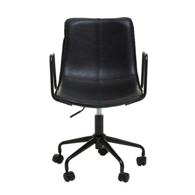 Black leather effect office chair with modern design and five-star base for home workspace comfort