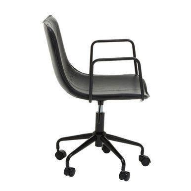Branson black leather effect home office chair with metal frame and casters for easy movement