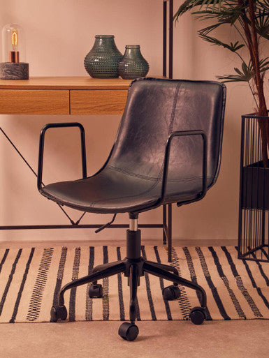 Branson black leather effect home office chair with metal frame and casters for comfortable workspace seating