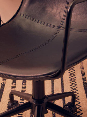 Branson black leather effect home office chair with sleek stitched seams and modern metal base