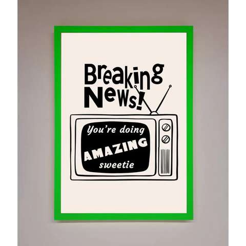 Breaking News Framed Poster - A3 (29.7 x 42 cm) / Neon Dark Green - Framed Print